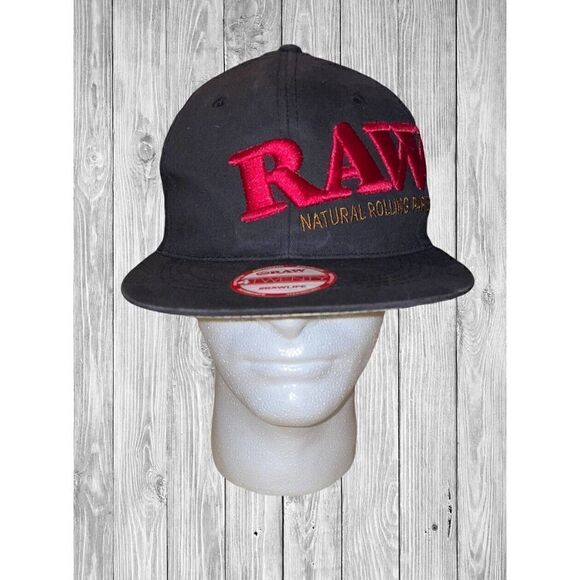 Raw Natural Rolling Papers Fitted Flat Brim Hat Black Size S/M - Picture 1 of 7